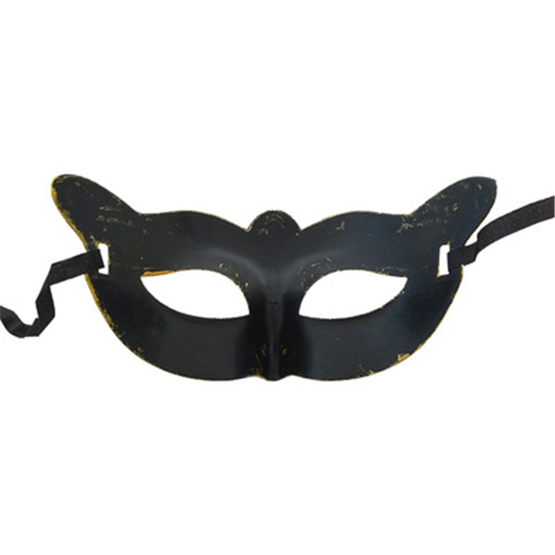 Masque vénitien homme noir en forme de chat avec lanières, style élégant et mystérieux
