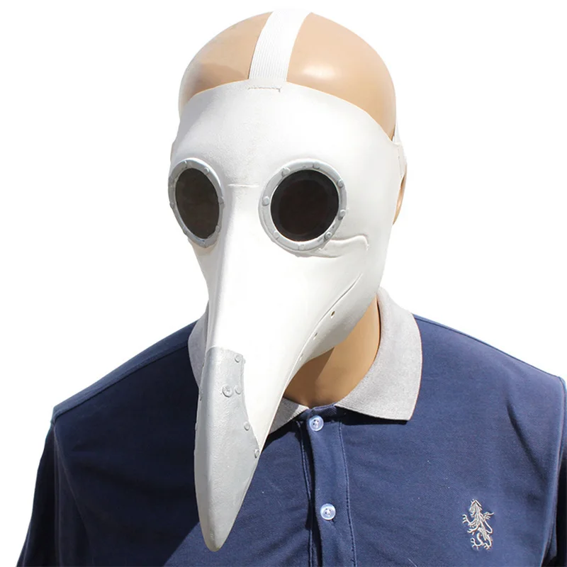Masque blanc Commedia Dell’Arte Médecin de la Peste noir avec long bec incurvé et lunettes rondes