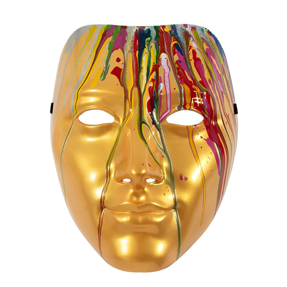 Masque carnaval Venise visage doré avec motif abstrait coloré coulant